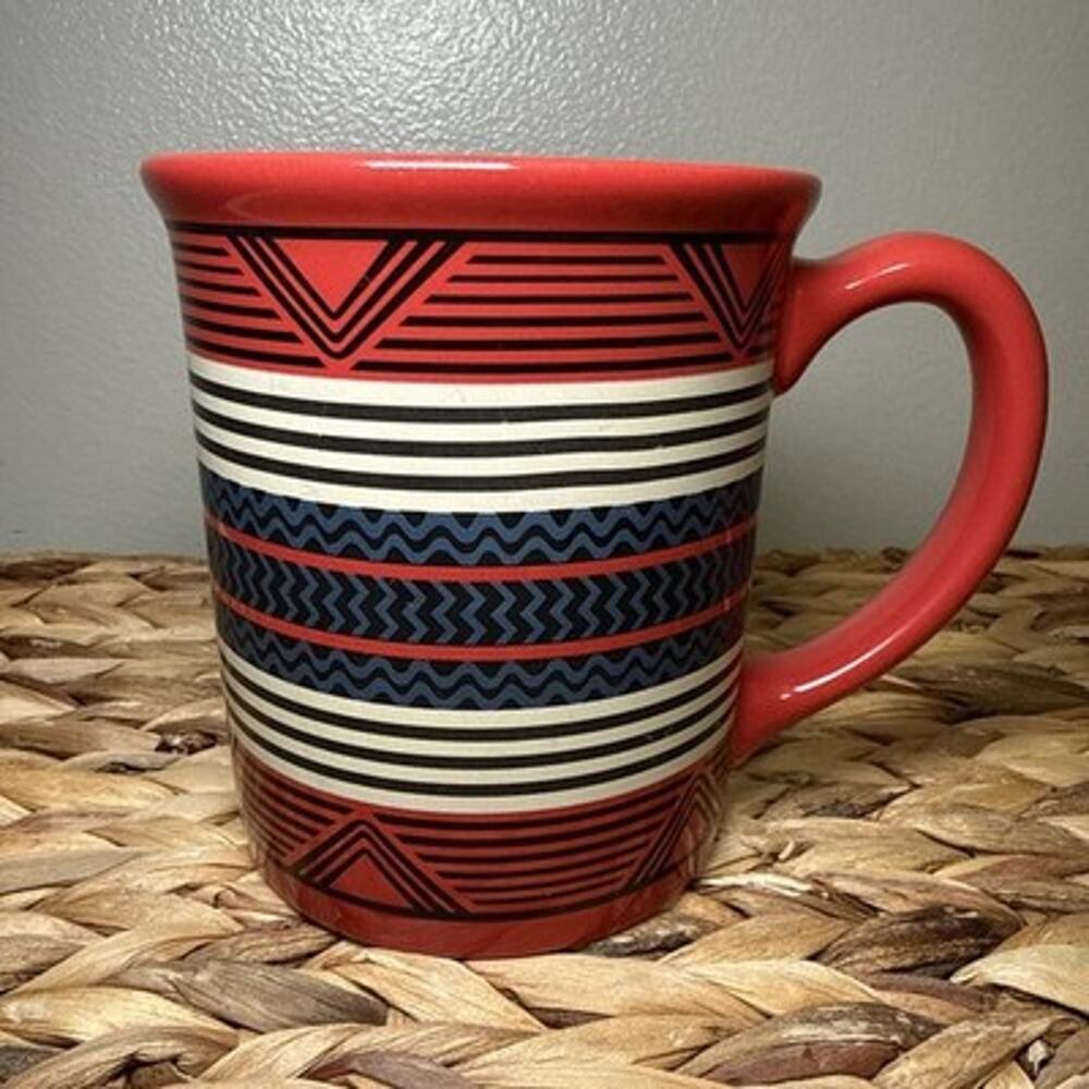 Pendleton Red Ceramic Coffee Mug Southwestern Geometric 4.5” Thailand